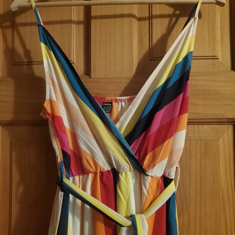 Shein multi color stripe maxi dress w/ tie